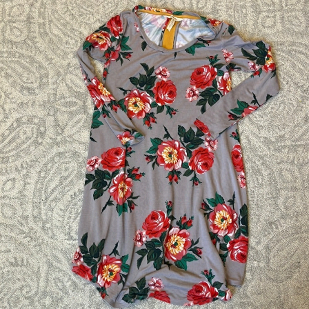 Matilda Jane Gray Floral Say I'm a Dreamer Shift Dress Size Extra Small